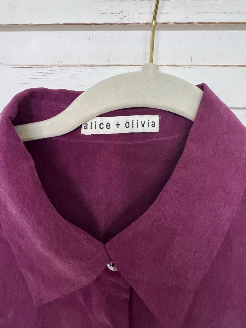 Alice + Olivia Jem Puff-Sleeve Shirt Dress Boysenberry Purple Cupro - Picture 7 of 14